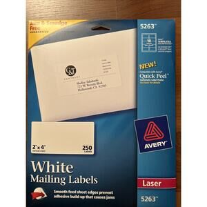 Avery 5263 True Block Shipping Labels White Laser 2" x 4" 250 Labels 25 Sheets